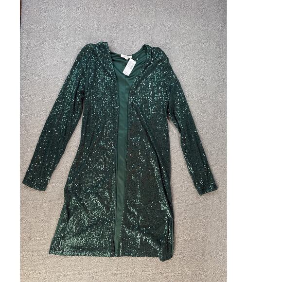 NWT Maurices Sequin Cardigan Long Line Open Front Emerald Green Size XS - Picture 1 of 7